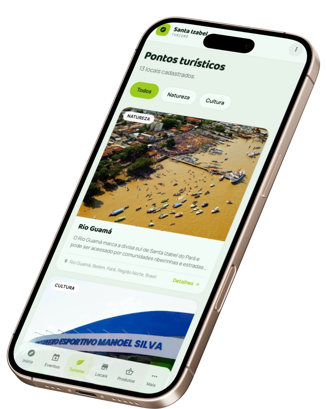 App do turista mostrando a lista de pontos turísticos